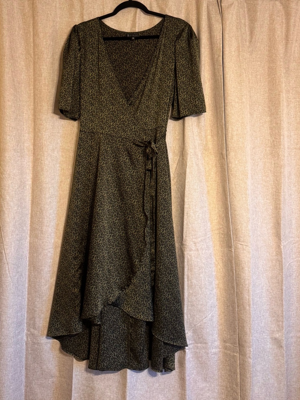 bobeau Olive Green Ditsy Wrap High-Low Dress